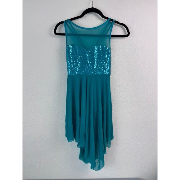 iEFiEL women's adult medium teal green sequin skirted leotard dance wear soloist - Picture 5 of 6